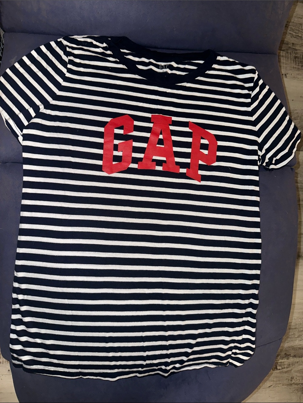 GAP Navy & White Striped Tee with Red Logo